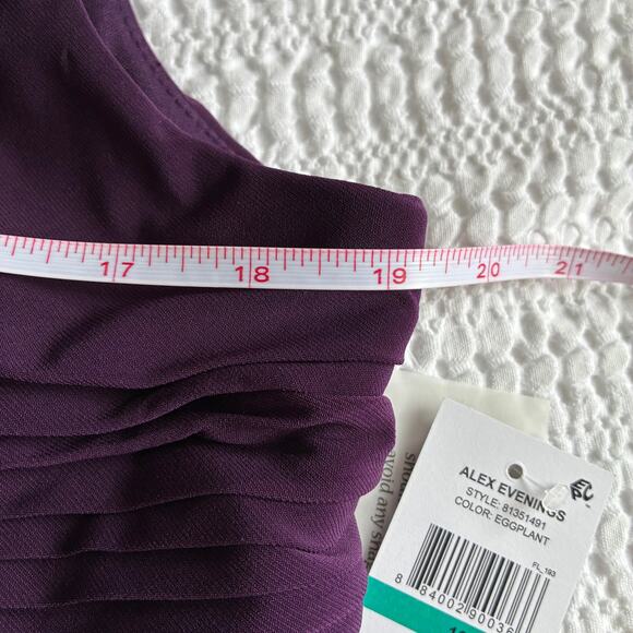 NWT Alex Evenings Dress Maxi 16 Purple Aubergine Cowl Pleat Mother of the Bride - Picture 15 of 16